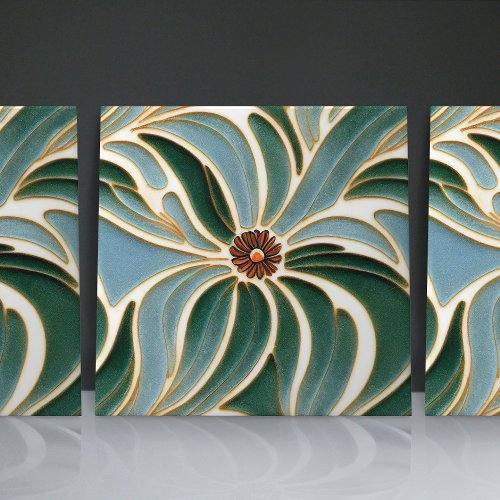 Art Nouveau Daisies Seamless white blue florals Ceramic Tile