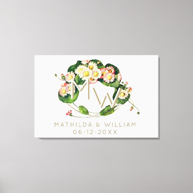 Art Nouveau Daisies Wreath Monogram to Personalize Canvas Print (Front)