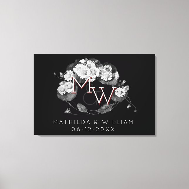 Art Nouveau Daisies Wreath Monogram to Personalize Canvas Print (Front)