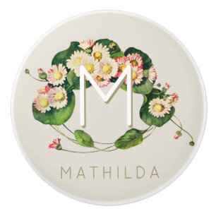Art Nouveau Daisies Wreath Monogram to Personalize Ceramic Knob