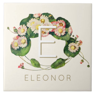 Art Nouveau Daisies Wreath Monogram to Personalize Ceramic Tile