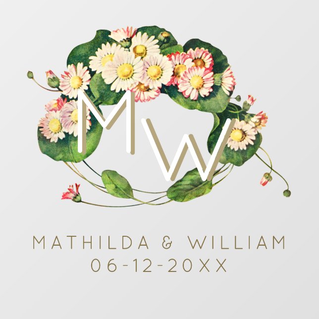 Art Nouveau Daisies Wreath Monogram to Personalize Window Cling (Sheet)