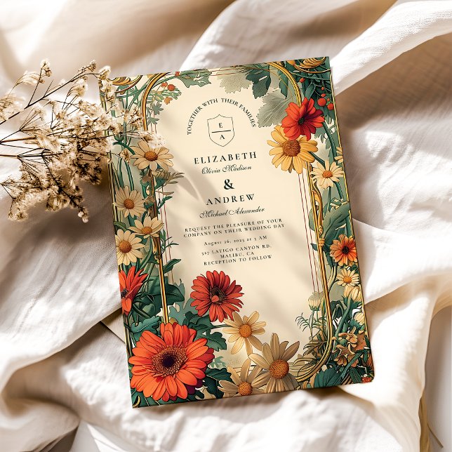 Art Nouveau Daisy Frame Wedding Invitation (Creator Uploaded)