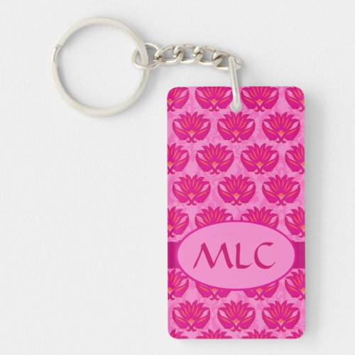 Art Nouveau Damask Monogram Hot Pink Keychain