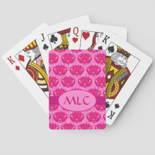 Art Nouveau Damask Monogram Hot Pink Poker Cards