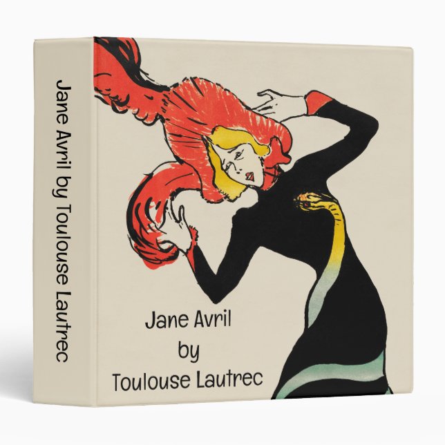 Art Nouveau Dancer Jane Avril by Toulouse Lautrec 3 Ring Binder (Front/Spine)