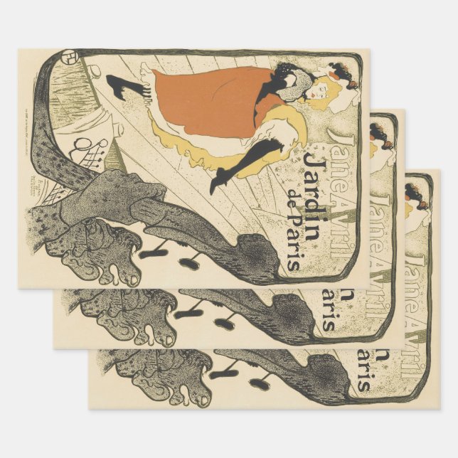 Art Nouveau Dancer Jane Avril by Toulouse Lautrec Wrapping Paper Sheets (Set)