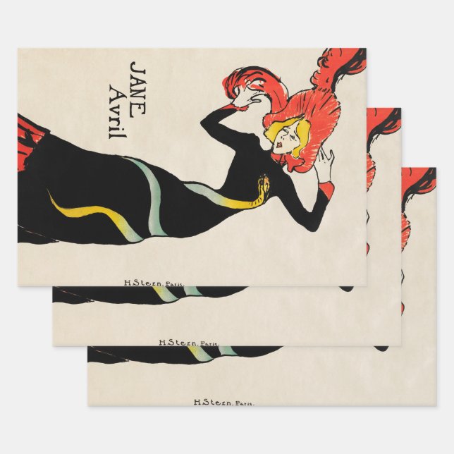 Art Nouveau Dancer Jane Avril by Toulouse Lautrec Wrapping Paper Sheets (Set)