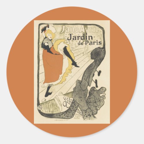 Art Nouveau Dancer Jane Avril Toulouse Lautrec Classic Round Sticker