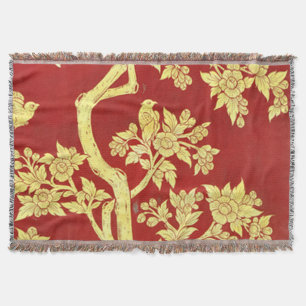 art nouveau,deco,asian,gold,red,vintage,rustic,flo throw blanket