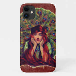 Art nouveau deco elegant woman peacock feathers iPhone 11 case