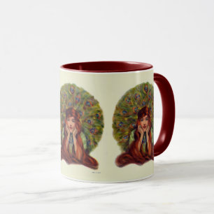 Art nouveau deco elegant woman peacock feathers  mug