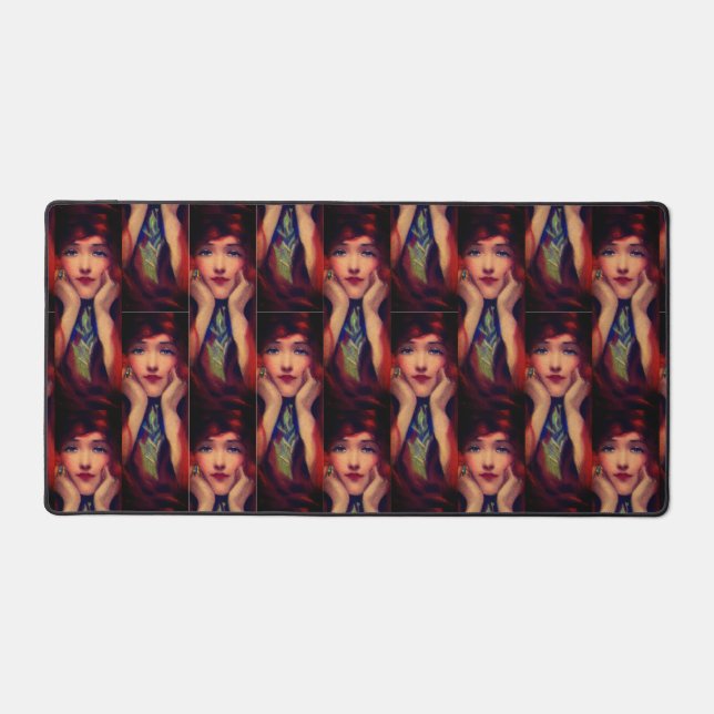 Art nouveau deco elegant woman red head beauty  desk mat (Front)