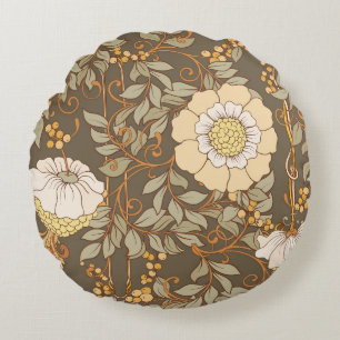 Art Nouveau: Decorative Floral Vintage. Round Pillow