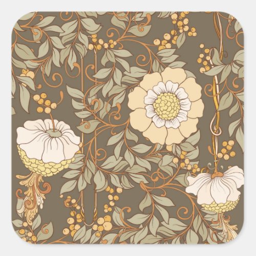 Art Nouveau Decorative Floral Vintage Square Sticker