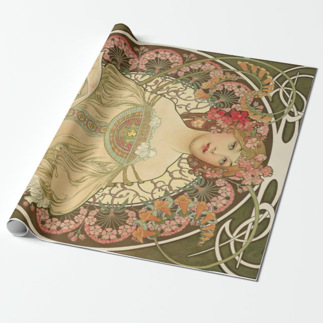Art Nouveau Decoupage Poster Wrapping Paper (Unrolled)