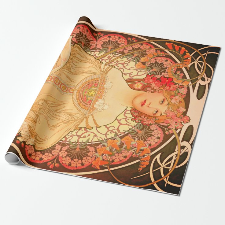 Art Nouveau Decoupage Poster Wrapping Paper Zazzle