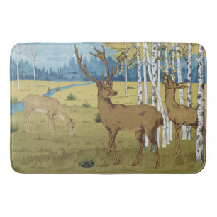Art Nouveau Deer Forest Maurice Verneuil Art Bath Mat