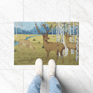 Art Nouveau Deer Forest Maurice Verneuil Art Doormat
