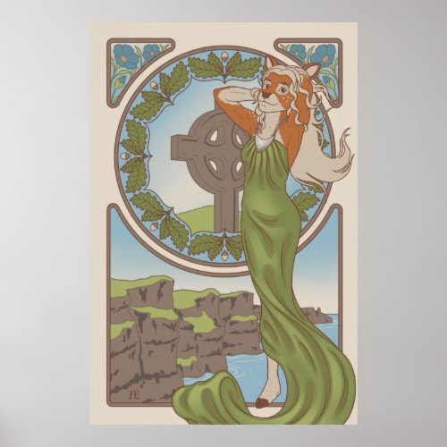 Art Nouveau Deer Furry Poster