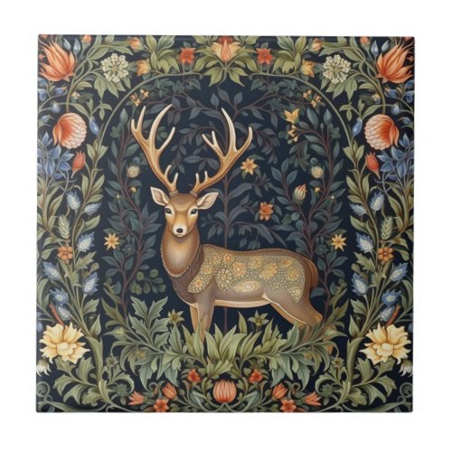 Art nouveau deer in the garden ceramic tile