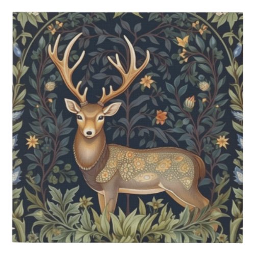 Art nouveau deer in the garden faux canvas print