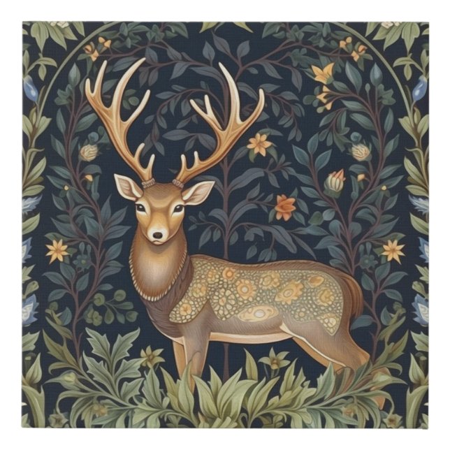 Art nouveau deer in the garden faux canvas print (Front)