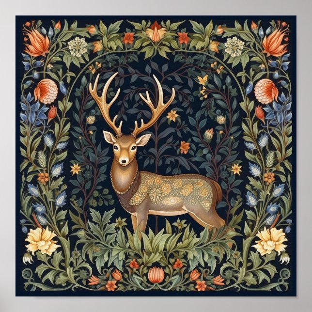 Art nouveau deer in the garden poster (Front)