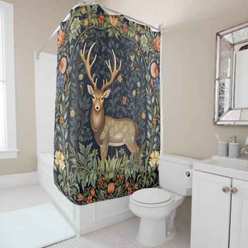 Art nouveau deer in the garden shower curtain