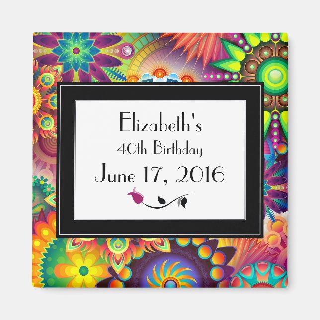 Art Nouveau Design Flower Shapes Pattern Birthday Magnet (Front)