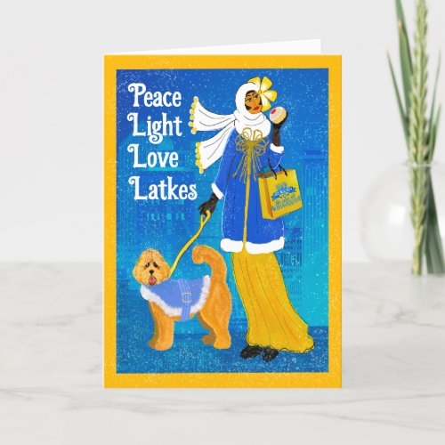 Art Nouveau Doodle Dog Holiday Hanukkah Card