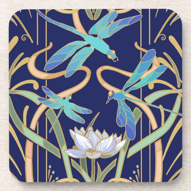 Art Nouveau Dragonflies Beverage Coaster (Front)
