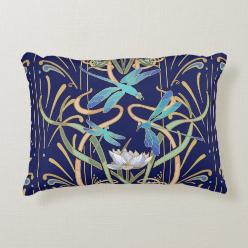 Art Nouveau Dragonflies Pattern Accent Pillow