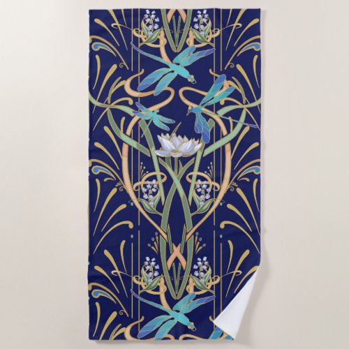 Art Nouveau Dragonflies Pattern Beach Towel