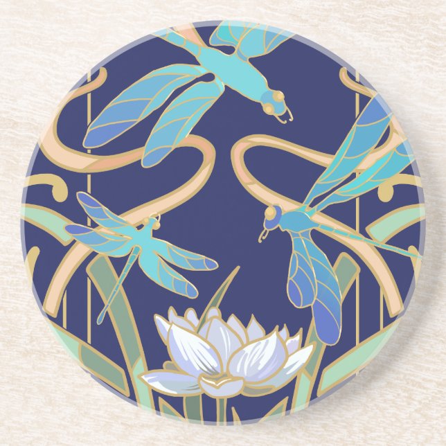 Art Nouveau Dragonflies Pattern Coaster (Front)