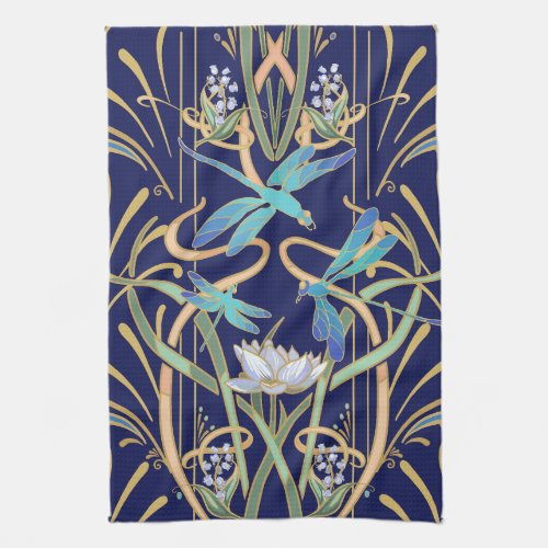 Art Nouveau Dragonflies Pattern Kitchen Towel