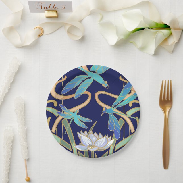 Art Nouveau Dragonflies Pattern Paper Plates (Wedding)