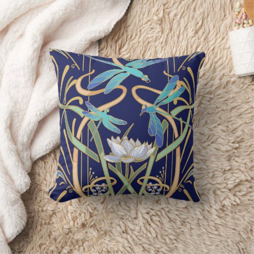 Art Nouveau Dragonflies Pattern Throw Pillow