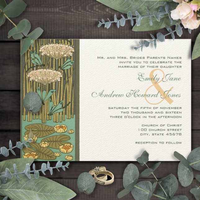 Art Nouveau Dragonfly dark font RGB HexCode 4C5A49 Invitation (Creator Uploaded)