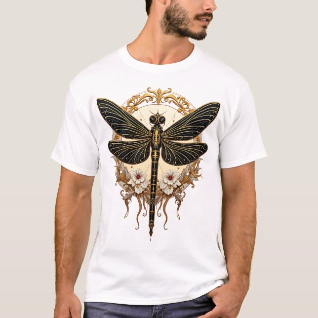 Art Nouveau Dragonfly Elegant Steampunk T-Shirt (Front)