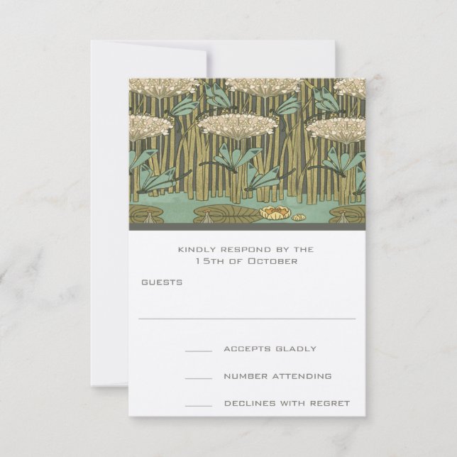 Art Nouveau Dragonfly Lily Pad RSVP Response Card (Front)