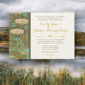 Art Nouveau Dragonfly Lily Pad Wedding Invitation