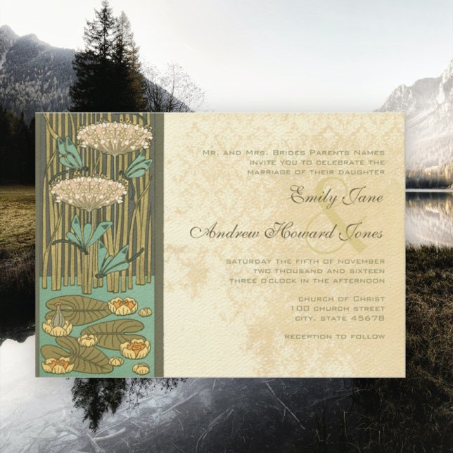 Art Nouveau Dragonfly Lily Pad Wedding Invitation (Creator Uploaded)