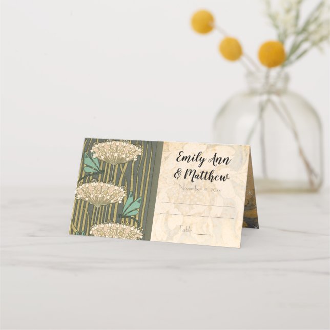 Art Nouveau Dragonfly Lily Pad Wedding Place Card (Back)