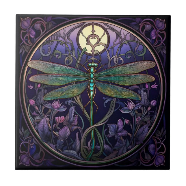 Art Nouveau Dragonfly Tile (Swamp Collection) (Front)