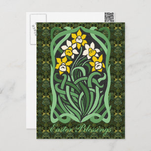 Art Nouveau Easter Daffodils Personalized Holiday Postcard
