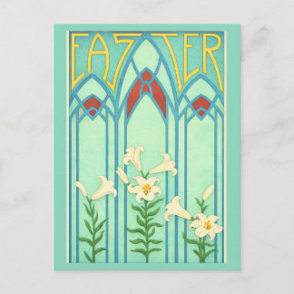 Art Nouveau Easter with White Lilies Holiday Postcard