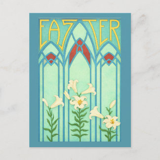 Art Nouveau Easter with White Lilies Holiday Postcard