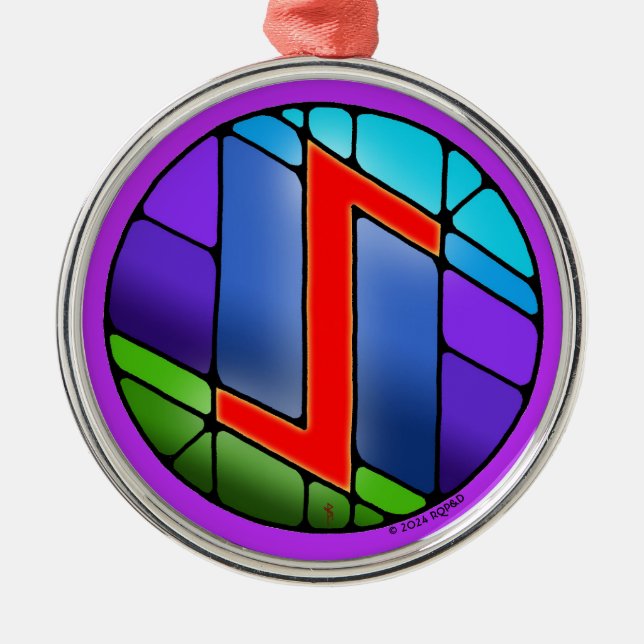 Art Nouveau Eihwaz Rune of Perseverance Metal Ornament (Front)