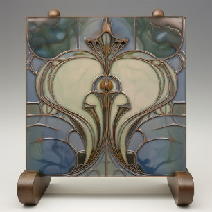 Art Nouveau Elegance Jade Bronze Ceramic Tile